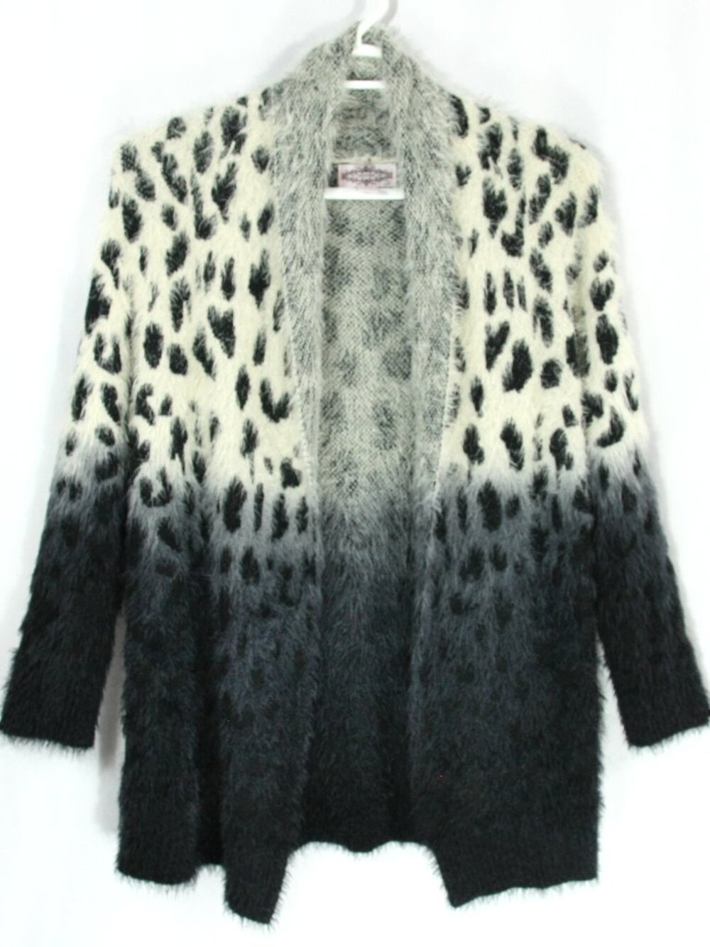 Oliver by Escio Leopard Fuzzy Eyelash Open Front Sweater Cardigan Shawl Wrap XL